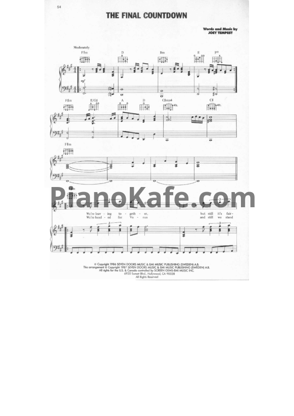 Ноты Europe - The final countdown - PianoKafe.com