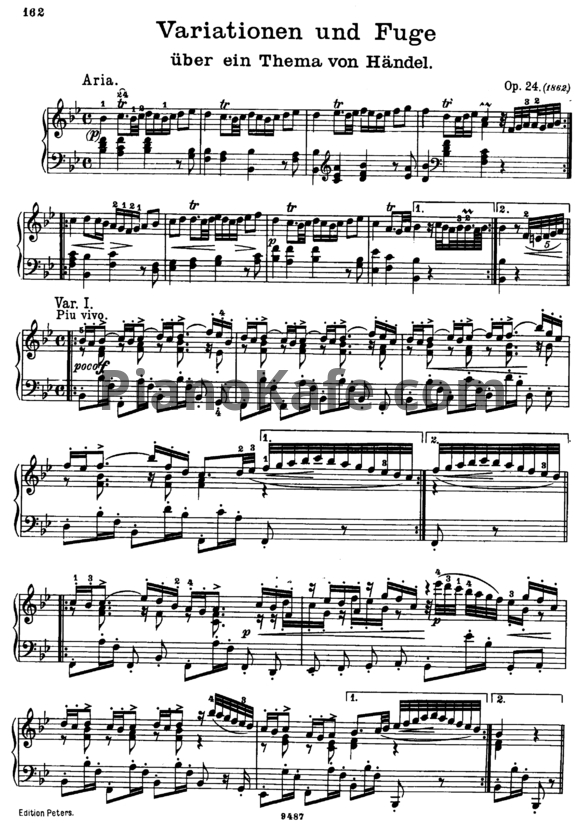 Ноты И. Брамс - Вариации и фуга для фортепиано на тему Генделя (Op. 24) - PianoKafe.com