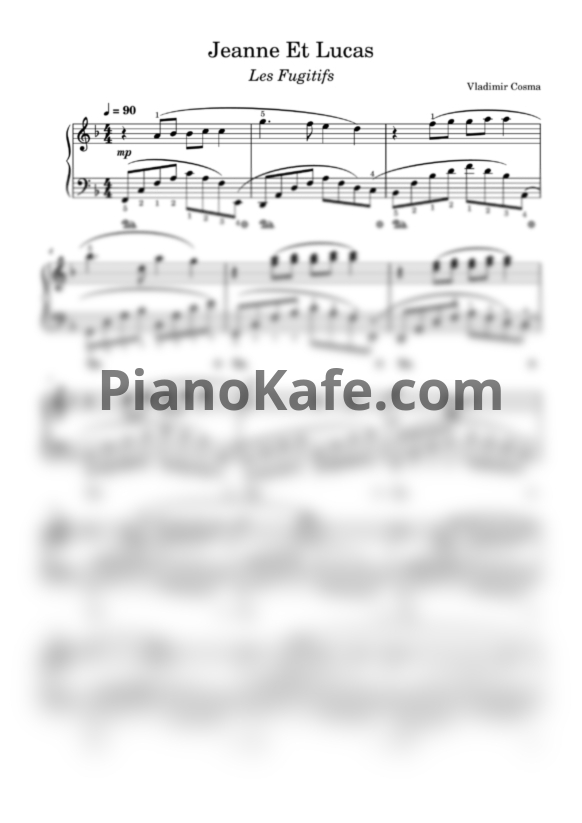 Ноты Владимир Косма - Jeanne Et Lucas (Les Fugitifs) - PianoKafe.com