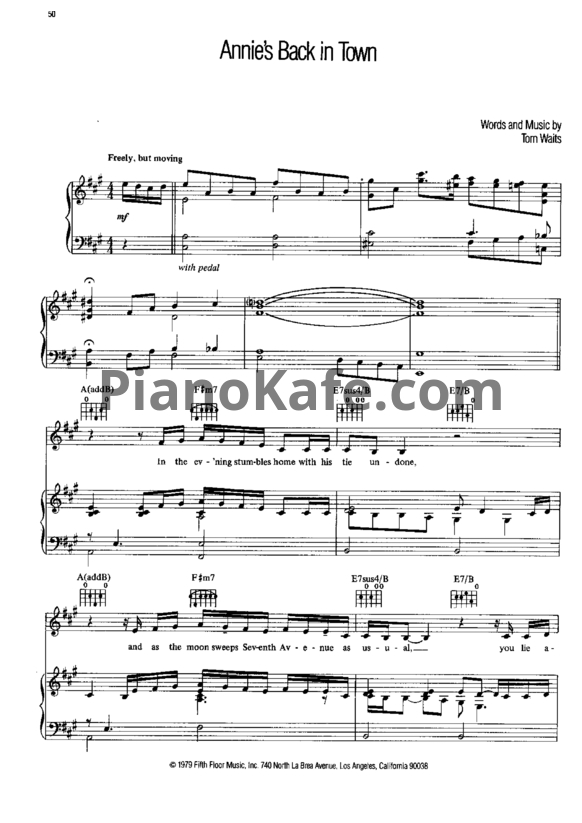 Ноты Tom Waits - Annie's back in town - PianoKafe.com