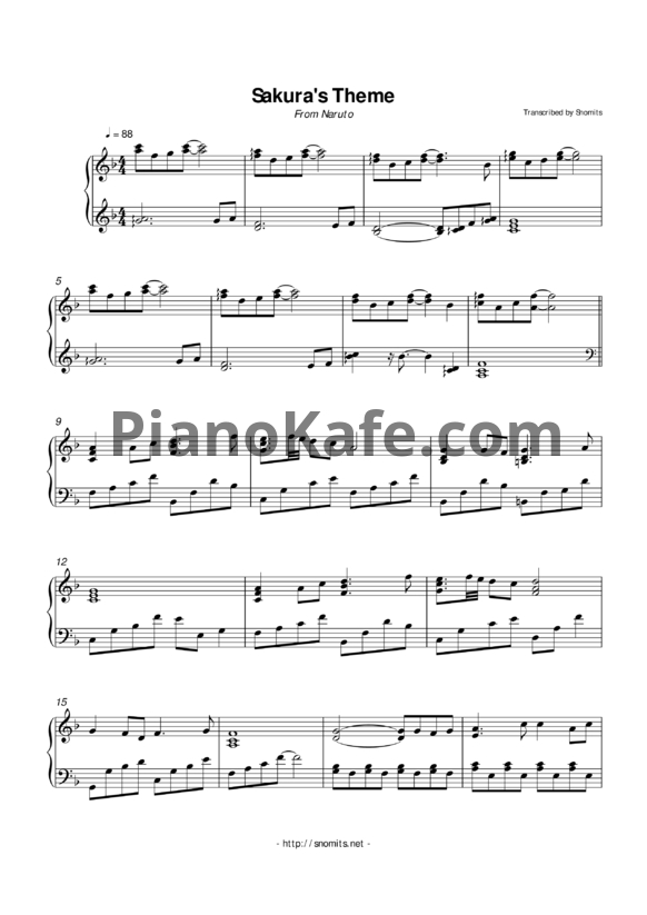 Ноты Toshiro Masuda - Sakura's theme - PianoKafe.com