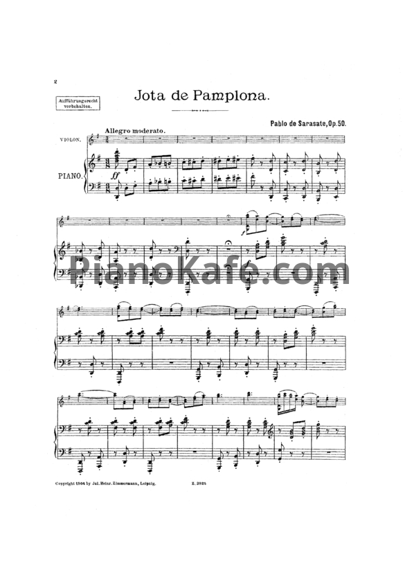 Ноты Пабло де Сарасате - Памплонская хота (Соч. 50) - PianoKafe.com
