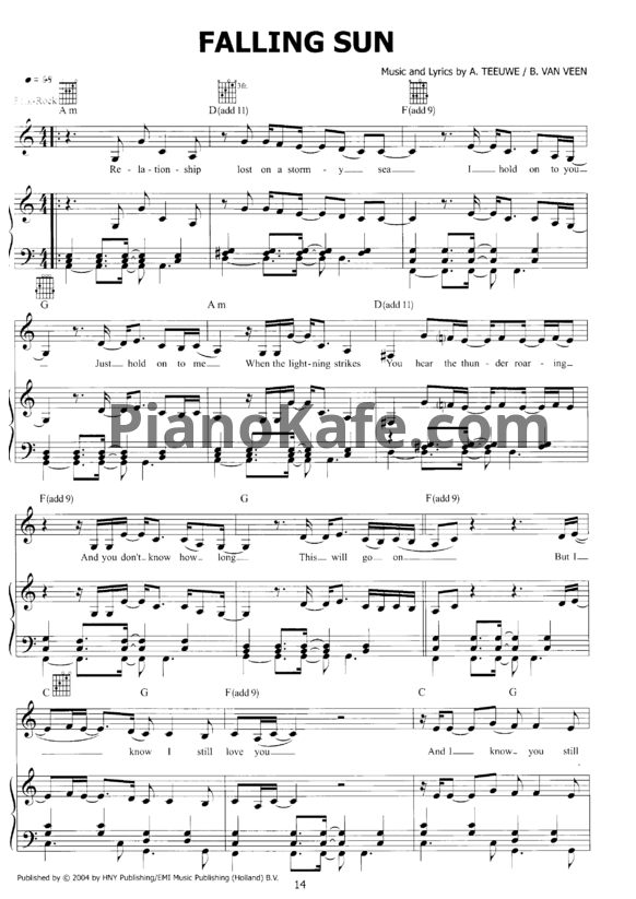 Ноты Anouk - Falling sun - PianoKafe.com