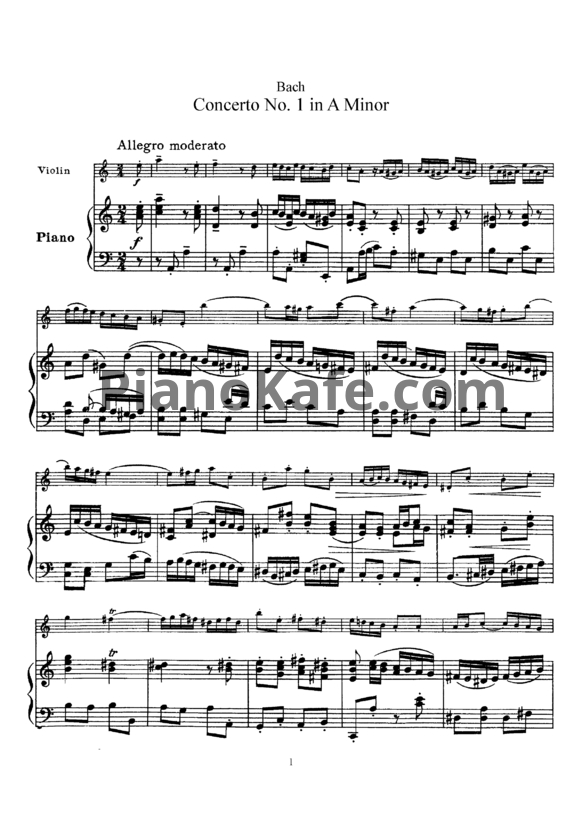 Ноты И. Бах - Концерт для скрипки с оркестром №1 ля минор - PianoKafe.com