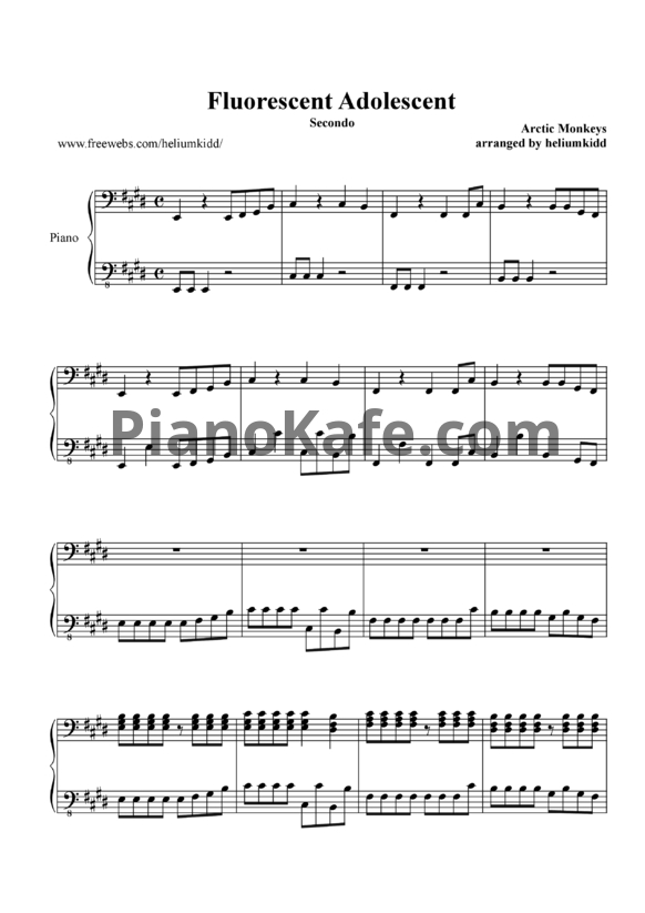 Ноты Arctic Monkeys - Fluorescent adolescent (в 4 руки, 2 партия) - PianoKafe.com