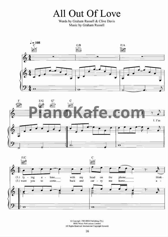 Ноты Air Supply - All out of love (Версия 2) - PianoKafe.com