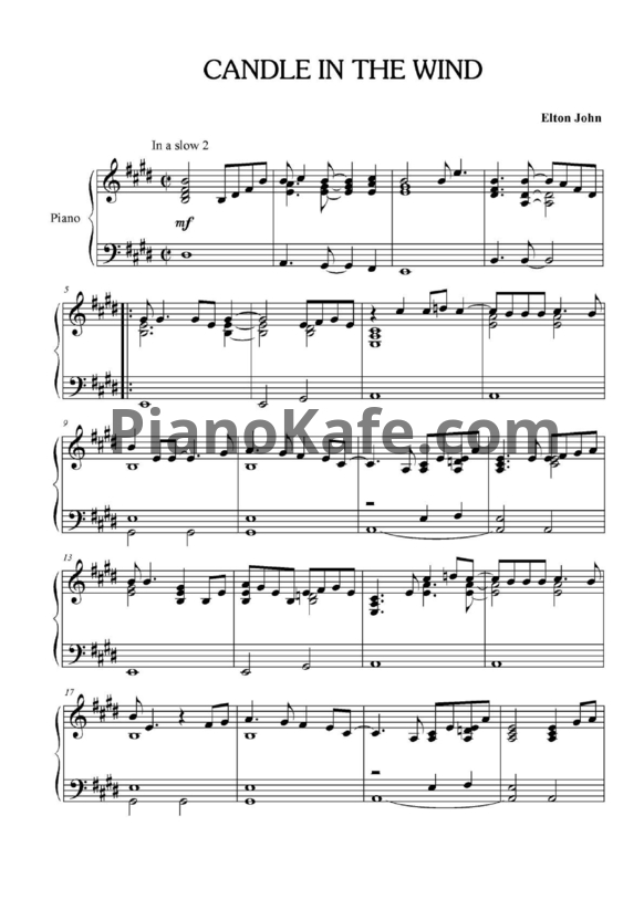 Ноты Elton John - Candle in the wind (Версия 2) - PianoKafe.com