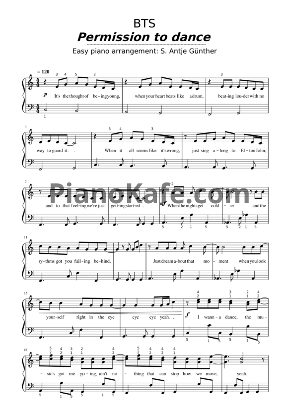 Ноты BTS - Permission to dance - PianoKafe.com