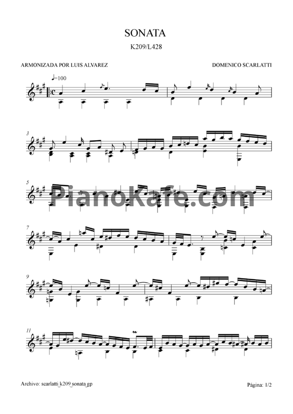 Ноты Д. Скарлатти - Соната K209/L428 - PianoKafe.com