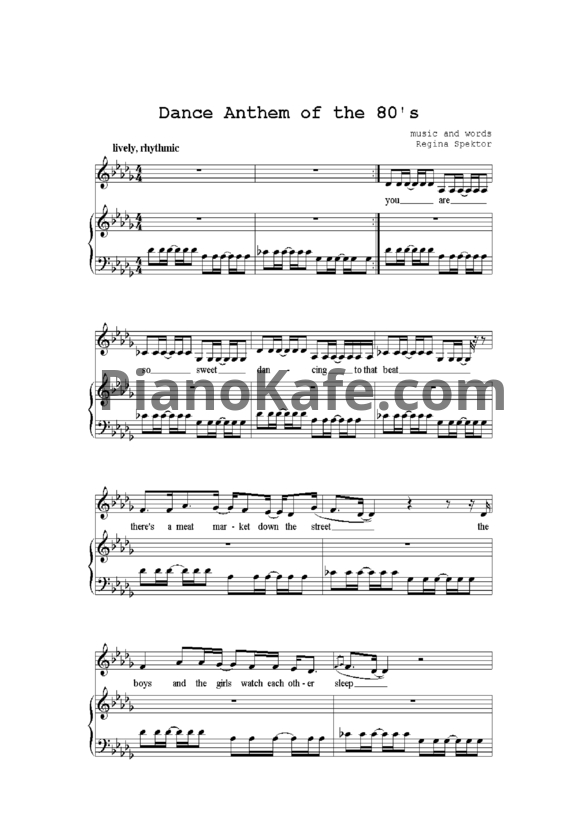 Ноты Regina Spektor - Dance anthem of the 80's - PianoKafe.com