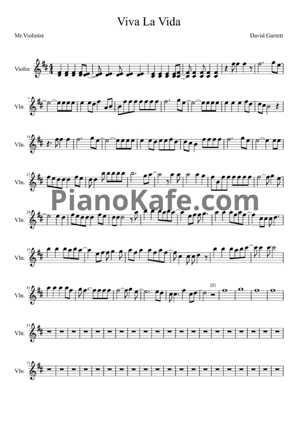 Ноты David Garrett - Viva la vida - PianoKafe.com