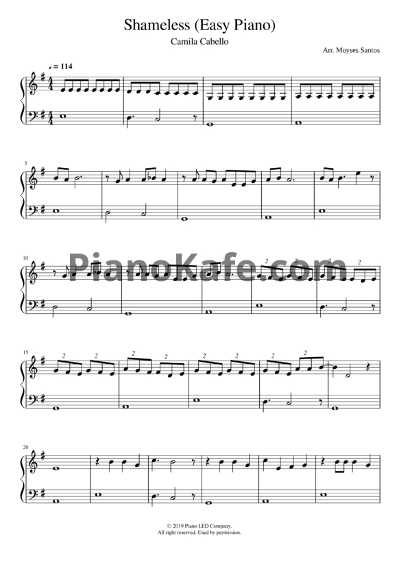 Ноты Camila Cabello - Shameless - PianoKafe.com