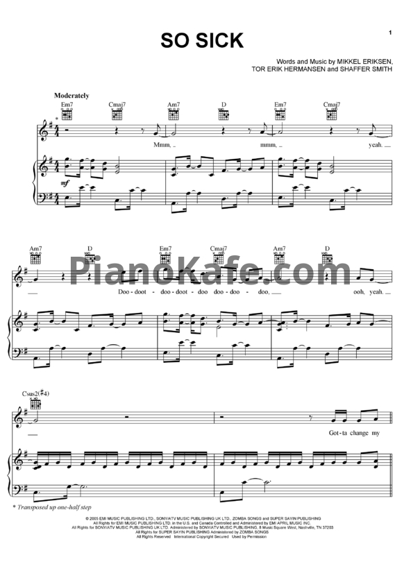 Ноты Ne-Yo - So sick (Версия 2) - PianoKafe.com