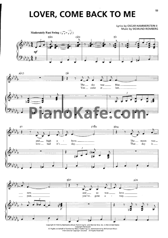 Ноты Billie Holiday - Lover, come back to me - PianoKafe.com