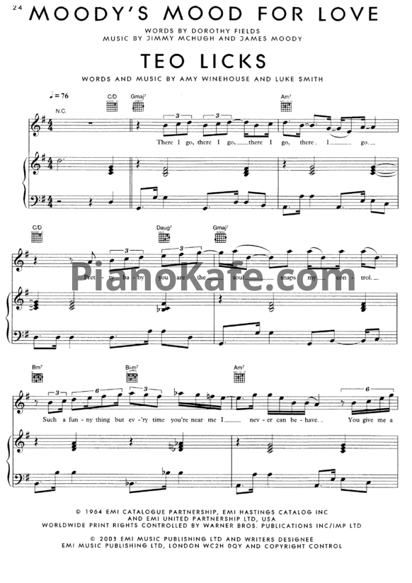 Ноты Amy Winehouse - Moody’s mood for love - PianoKafe.com