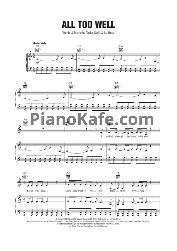 Ноты Taylor Swift - All too well - PianoKafe.com