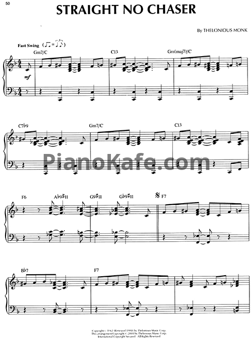 Ноты Thelonious Monk - Straight no chaser - PianoKafe.com
