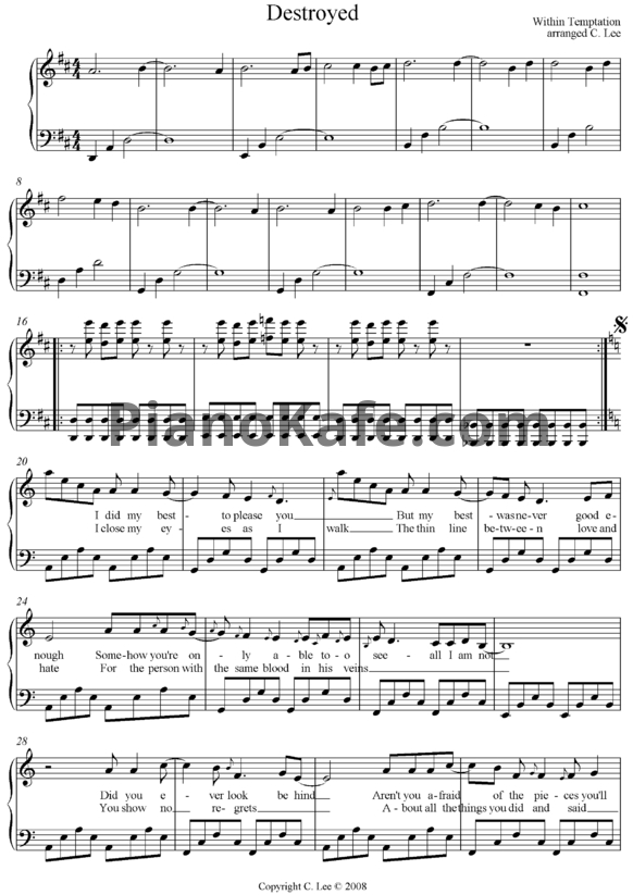 Ноты Within Temptation - Destroyed - PianoKafe.com