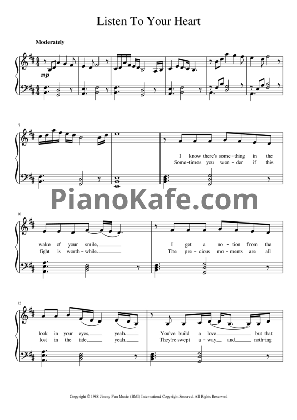 Ноты Roxette - Listen to your heart (Версия 2) - PianoKafe.com