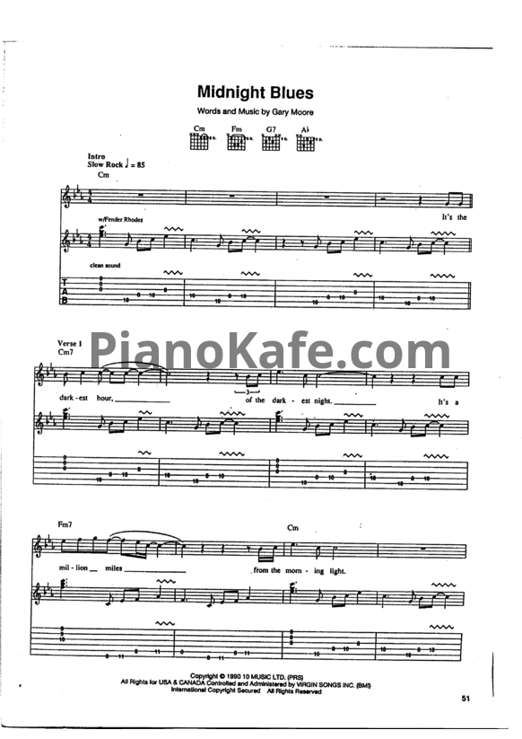 Ноты Gary Moore - Midnight blues (Guitar tabs) - PianoKafe.com