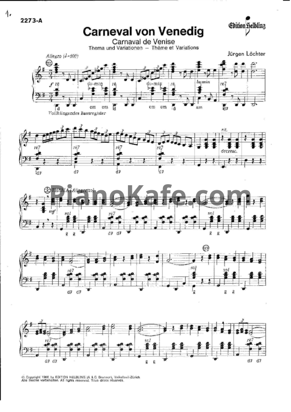 Ноты Jurgen Lochter - Carneval von Venedig (Carnaval de Venise) - PianoKafe.com