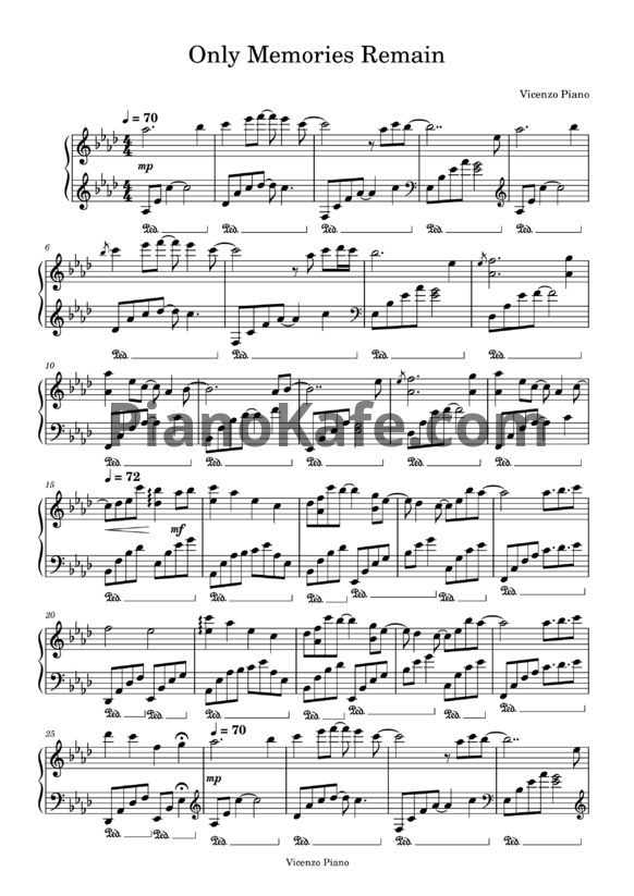 Ноты Vicenzo Piano - Only Memories Remain - PianoKafe.com