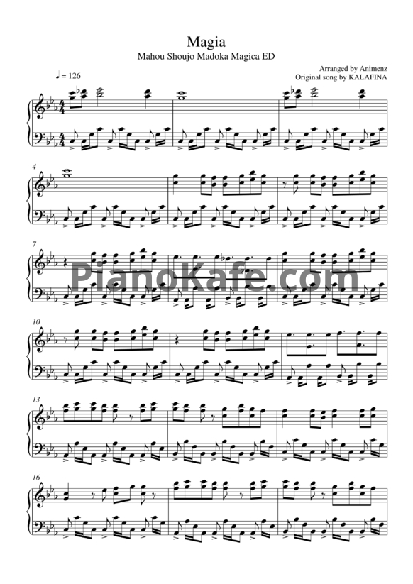 Ноты Kalafina - Magia (Simplified) (Mahou Shoujo Magica Madoka ED) - PianoKafe.com