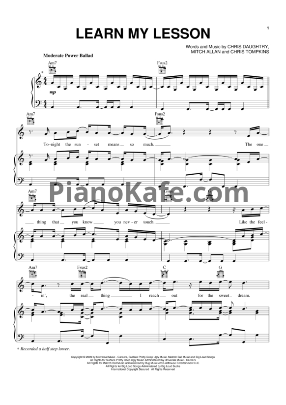Ноты Daughtry - Learn my lessons - PianoKafe.com