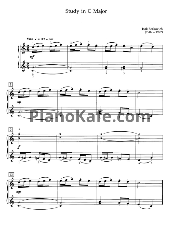 Ноты Исаак Беркович - Упражнение (До мажор) - PianoKafe.com