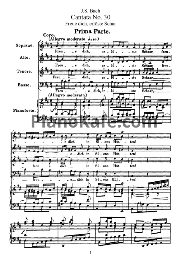 Ноты И. Бах - Кантата №30 "Freue dich, erloste Schar" (BWV 30) - PianoKafe.com