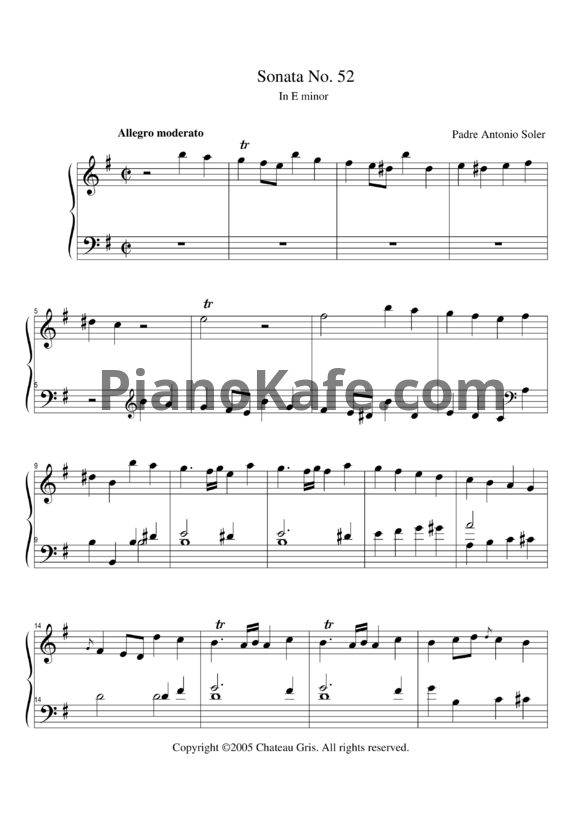 Ноты Antonio Soler - Sonata No. 52 in E minor - PianoKafe.com