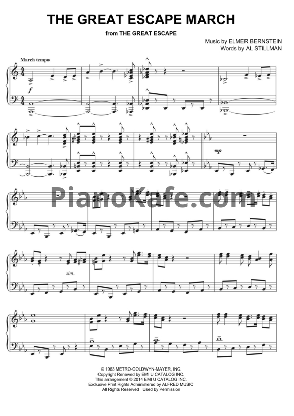 Ноты Elmer Bernistein - The great escape march - PianoKafe.com