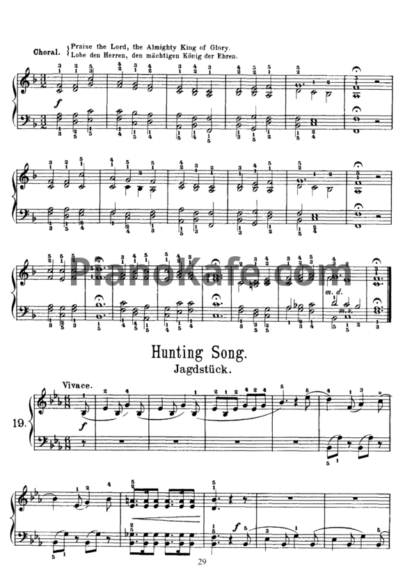 Ноты Корнелиус Гурлитт - Hunting song (Op. 101, №19) - PianoKafe.com