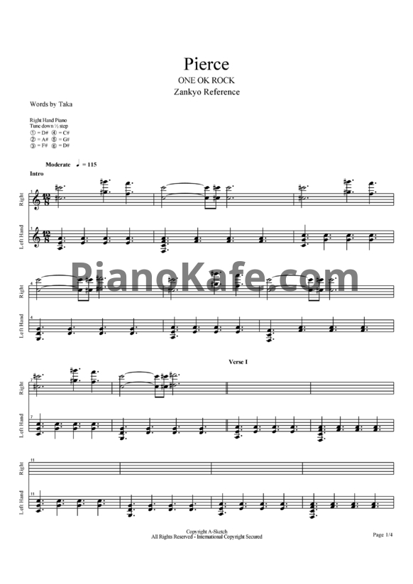 Ноты One Ok Rock - Pierce - PianoKafe.com