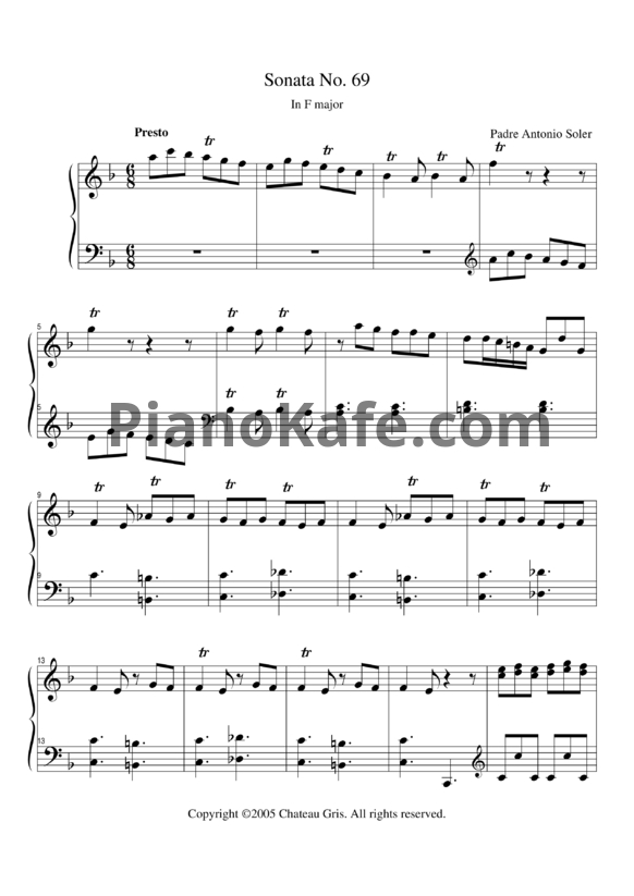 Ноты Antonio Soler - Sonata No. 69 in F major - PianoKafe.com