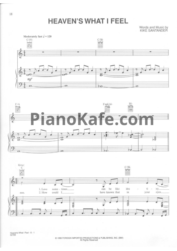 Ноты Gloria Estefan - Heaven's what I feel - PianoKafe.com
