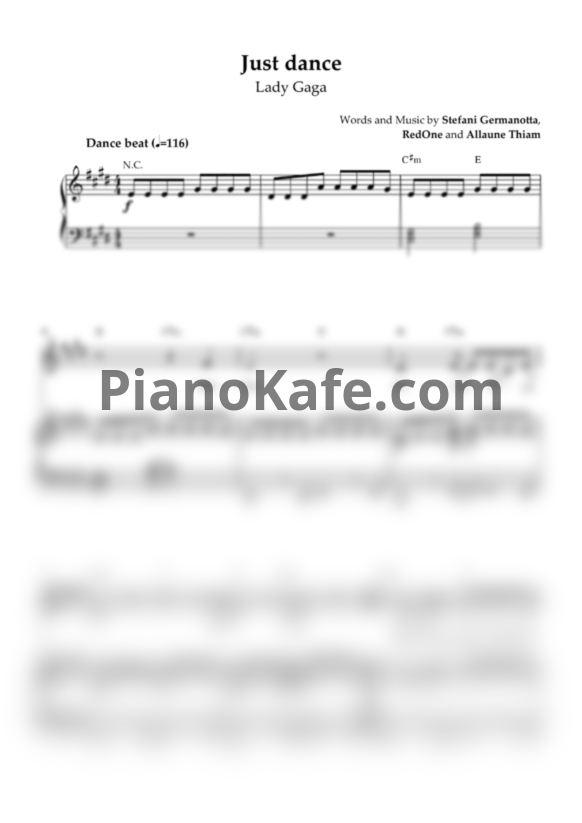 Ноты Lady Gaga - Just dance - PianoKafe.com