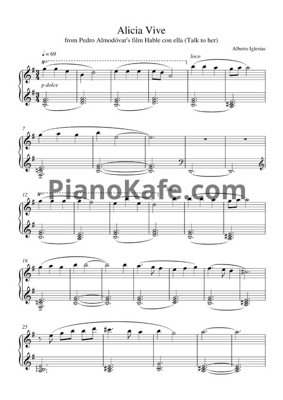 Ноты Alberto Iglesias - Alicia Vive - PianoKafe.com