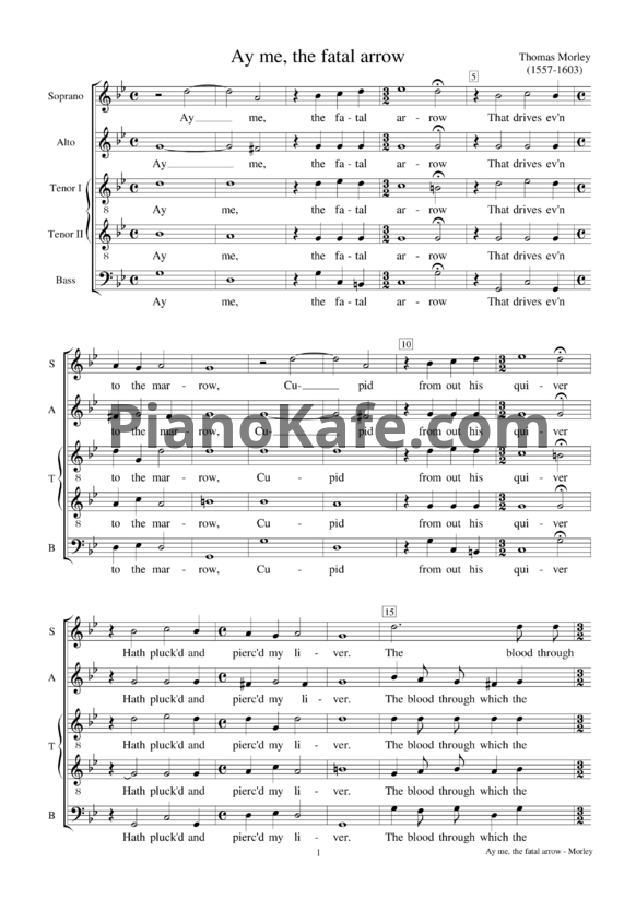 Ноты Т. Морли - Ay me, the fatal arrow (Хоровая партитура) - PianoKafe.com