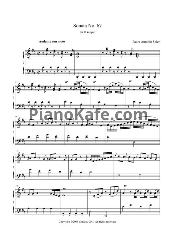Ноты Antonio Soler - Sonata No. 67 in D major - PianoKafe.com