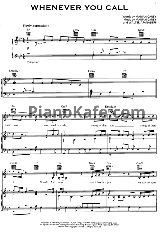Ноты Mariah Carey - Whenever you call - PianoKafe.com