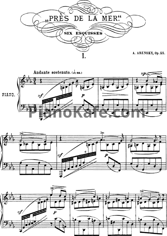 Ноты Антон Аренский - Pres de la mer.  6 эскизов для фортепиано (Op. 52) - PianoKafe.com