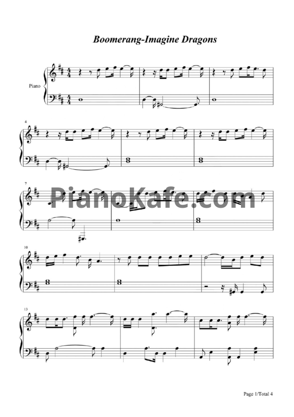 Ноты Imagine Dragons - Boomerang - PianoKafe.com