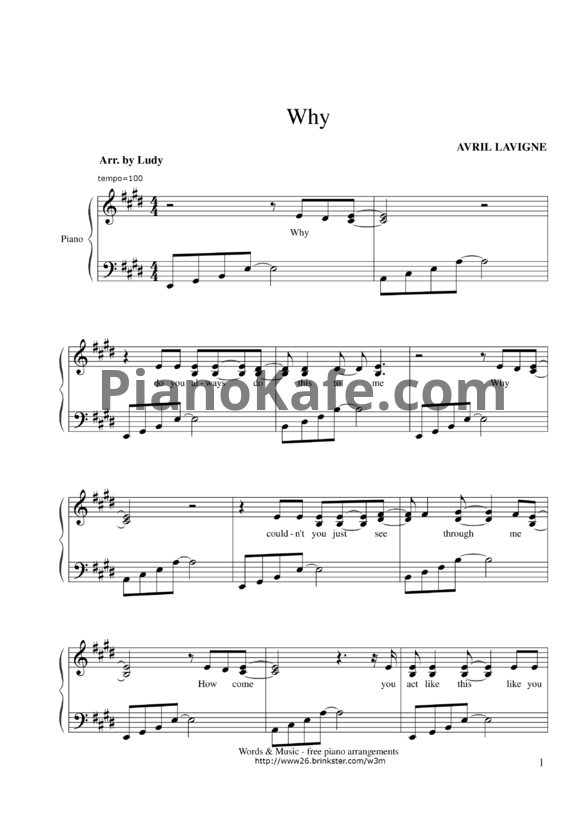 Ноты Avril Lavigne - Why - PianoKafe.com