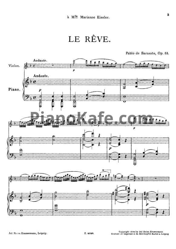 Ноты Пабло де Сарасате - Сон (Соч. 53) - PianoKafe.com