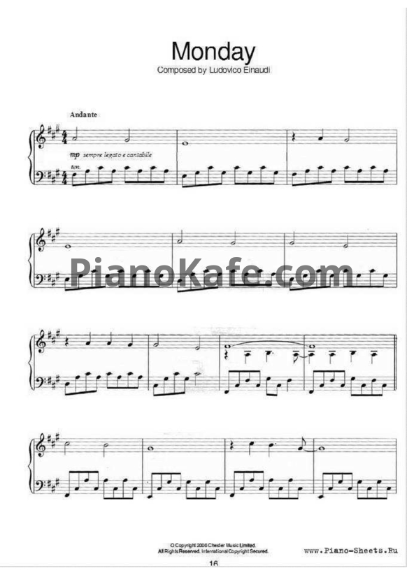 Ноты Ludovico Einaudi - Monday - PianoKafe.com