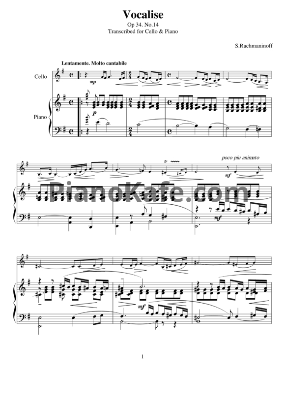 Ноты Сергей Рахманинов - Вокализ (Ор. 34, №14) - PianoKafe.com