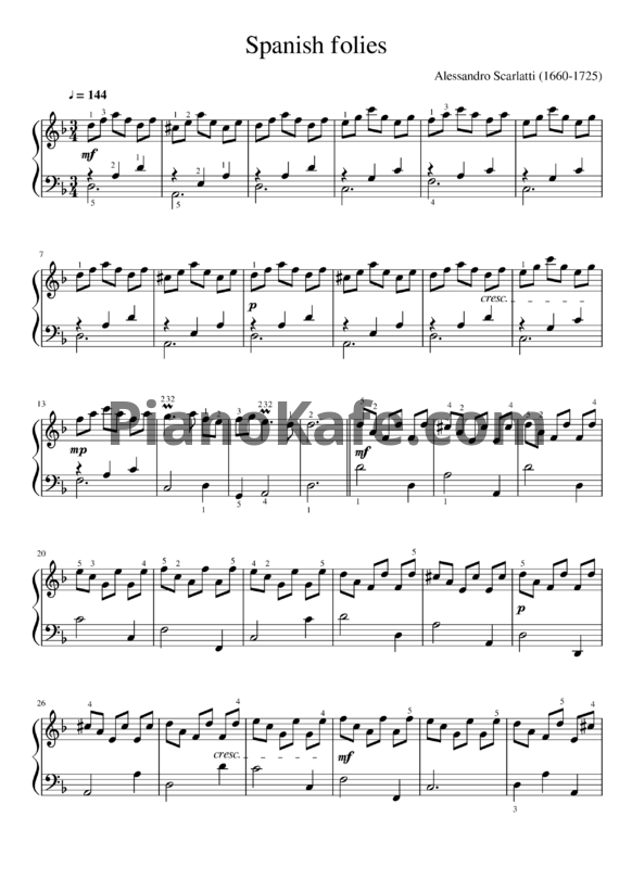 Ноты Alessandro Scarlatti - Spanish folies - PianoKafe.com