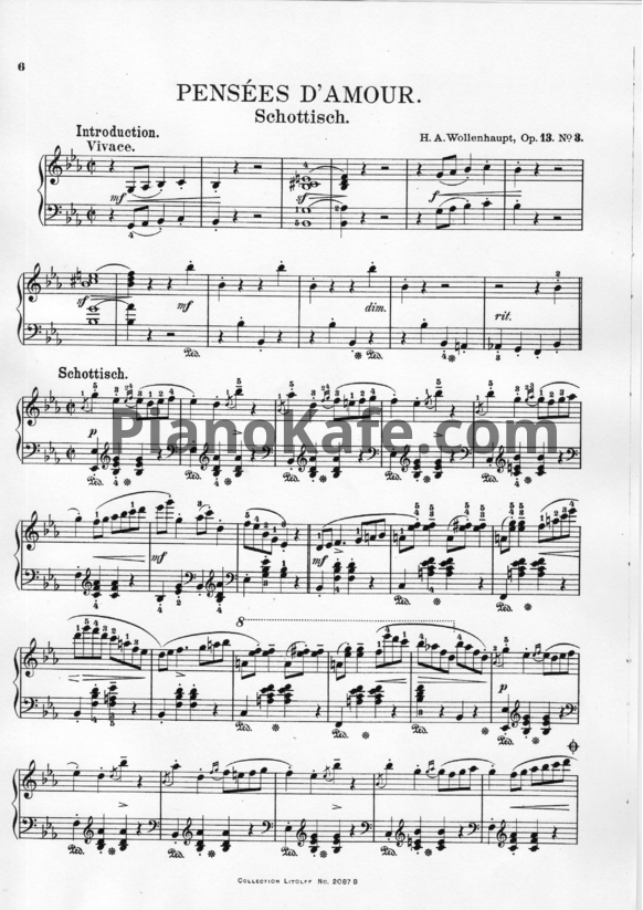Ноты Герман Волленгаупт - Pensées d'amour (Соч. 13, №3) - PianoKafe.com