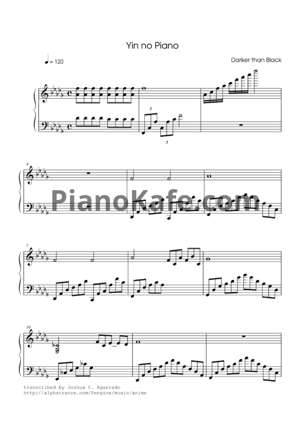 Ноты Yoko Kanno - Yin no piano - PianoKafe.com